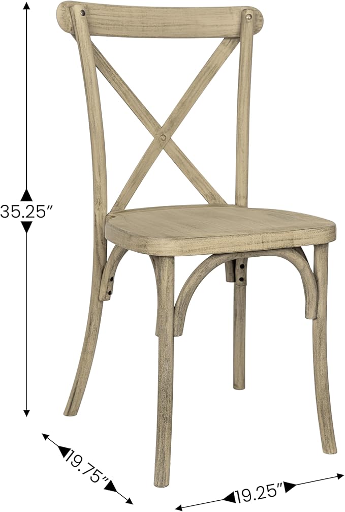 Flash Furniture Hercules Commercial Indoor/Outdoor Cross Back Chair, Wood Look, Weather-Resistant, Lightweight Design, Versatile Use, Light Oak