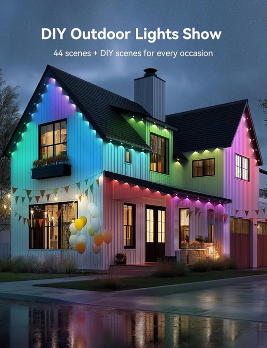 Permanent Outdoor Lights, 150ft Smart IC+RGB Outdoor Christmas Lights with 108 LED, IP67 Waterproof LED Eaves Lighting with DIY Scene Modes for Halloween Holiday Decor, Smart APP & Remote Control