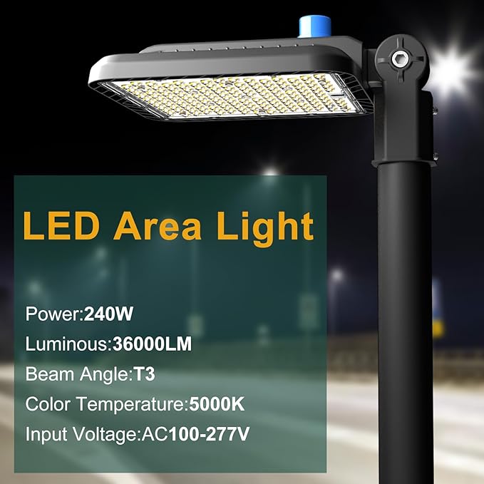 240W LED Parking Lot Lights 36000Lm 150LM/W 5000K Adjustable Slipfitter Mount with Smart Photocell Parking Lot Light, IP65 Waterproof ETL Listed LED Pole Light 6KV SPD 7Yrs Warranty -4Pack