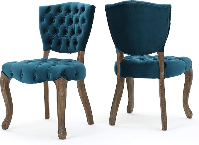 Christopher Knight Home Bates Tufted Velvet Fabric Dining Chairs, 2-Pcs Set, Dark Teal
