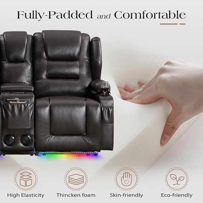 Oprisen Loveseat Power Recliner Sofa Couch Electric Reclining Sofa Chair for Living Room with Multi-Function Console/Cup Holders/LED Ambient Light