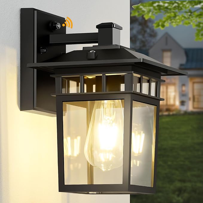 Dusk to Dawn Outdoor Lighting, Waterproof Exterior Wall Sconce Fixture for House, 100% Anti-Rust Aluminum Modern Outside Lights Fixtures Wall Mount for Porch, Garage, Front Door Black