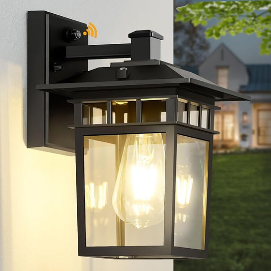 Dusk to Dawn Outdoor Lighting, Waterproof Exterior Wall Sconce Fixture for House, 100% Anti-Rust Aluminum Modern Outside Lights Fixtures Wall Mount for Porch, Garage, Front Door Black