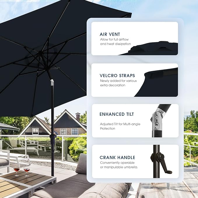 wikiwiki 11FT Patio Umbrella with Base, Outdoor Umbrellas with Base Included, 8 Sturdy Ribs, Waterproof Fade Resistant POLYESTER DTY Canopy for Deck, Lawn, Garden, Backyard & Pool, Navy
