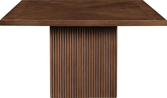 Meridian Furniture 729Brown-T Belinda Collection Mid-Century Modern Dining Table, Solid Wood Base, Brown Finish Oak Wood Veneer MDF Top, Square Top, Fluted Base, 54" W x 54" D x 31" H, Brown