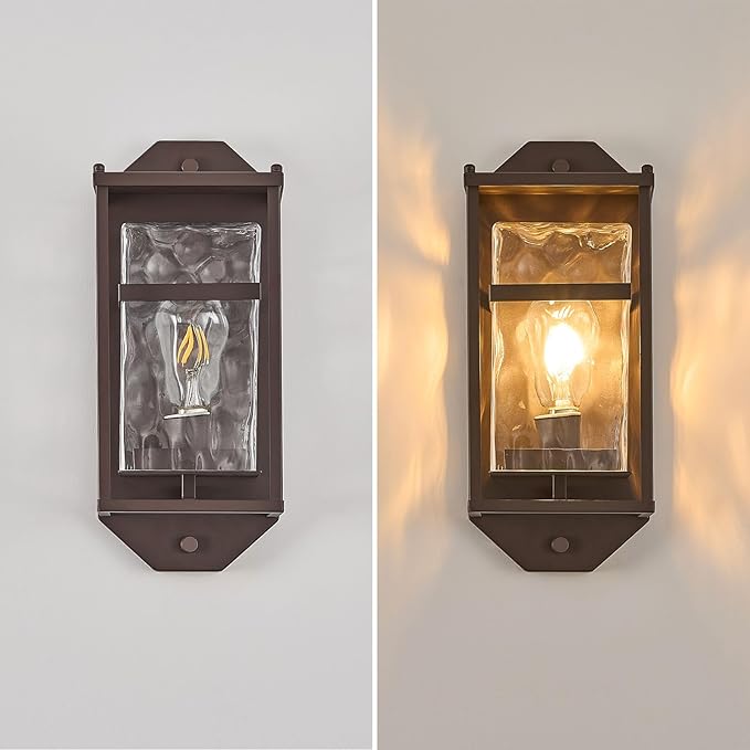 Brown Outdoor Wall Sconce,Waterproof Exterior Light Fixture with Glass Shades & E26 Sockets, Porch Wall Mount Lighting Brightens to Garage,Patio,Front Door