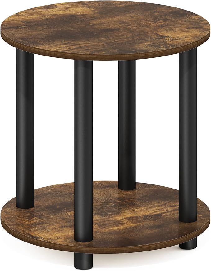 Furinno Turn-N-Tube 2-Tier Round Wooden End Table, Amber Pine