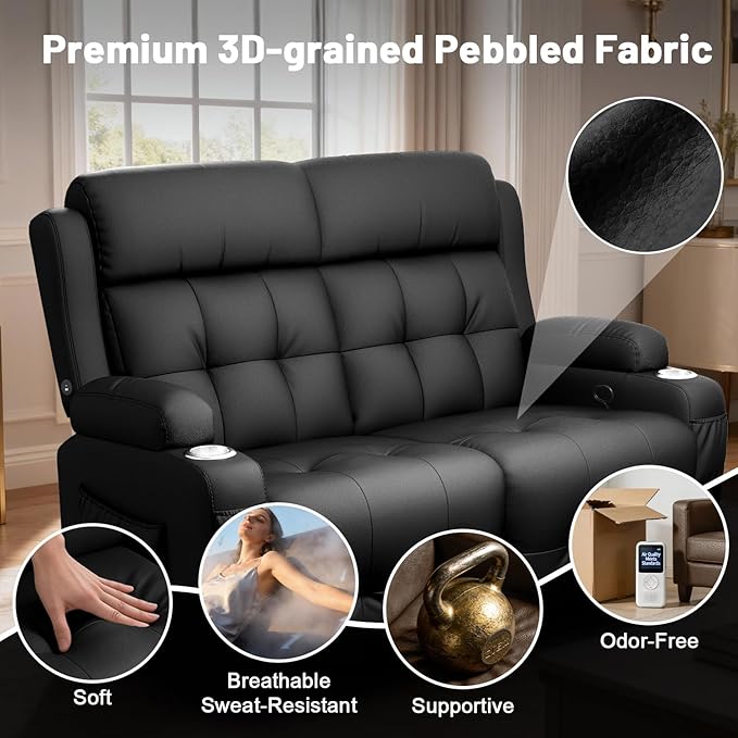 Loveseat Recliner, Oversized Reclining Loveseat, Pebble Texture Reclining Sofa With USB/Type C & Storage & Cup Holders, Recliner Couch, RV Wall Hugger Recliners Loveseat Clearance for Living Room & RV