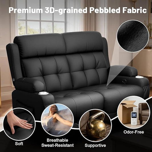 Loveseat Recliner, Oversized Reclining Loveseat, Pebble Texture Reclining Sofa With USB/Type C & Storage & Cup Holders, Recliner Couch, RV Wall Hugger Recliners Loveseat Clearance for Living Room & RV