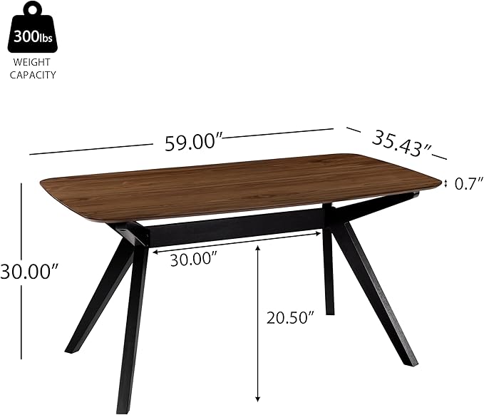Christopher Knight Home Arley Modern Wooden Dining Table, Solid Wood Rectangular Dining Room Table for 4 People, Sturdy and Space Saving Kitchen Table, Walnut Brown + Black