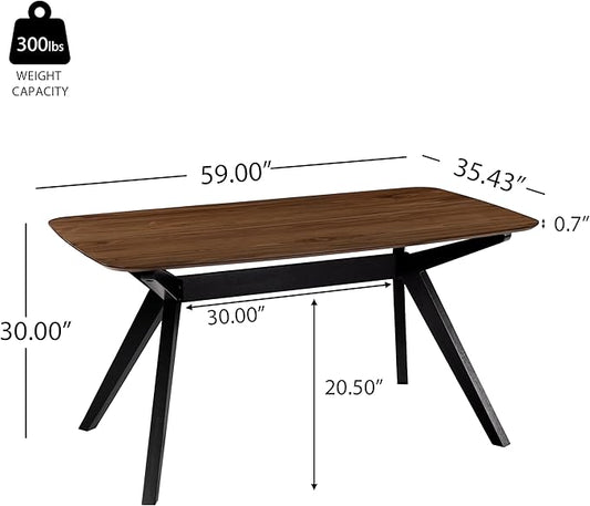 Christopher Knight Home Arley Modern Wooden Dining Table, Solid Wood Rectangular Dining Room Table for 4 People, Sturdy and Space Saving Kitchen Table, Walnut Brown + Black