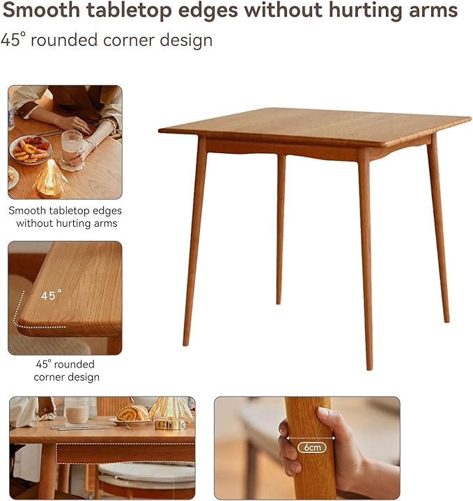 Square Dining Table, Solid Wood Kitchen Table for Small Space, Mid Century Small Kitchen Tables for Island with Natural Oak Wood, 35.4”D x 35.4" W x 29.5" H