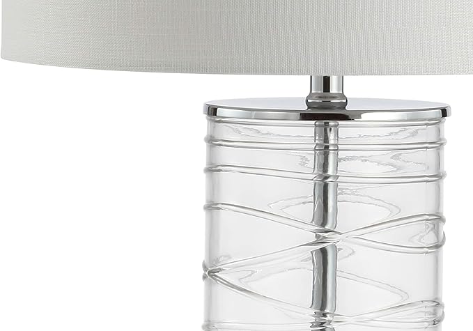 JONATHAN Y 27.5" Clear Modern Fused Glass Table Lamp Set of 2 for Bedroom Living Room, Coastal Nightstand Bedside Lamp with White Linen Shade, LED Bulbs Included (JYL4016B-SET2)