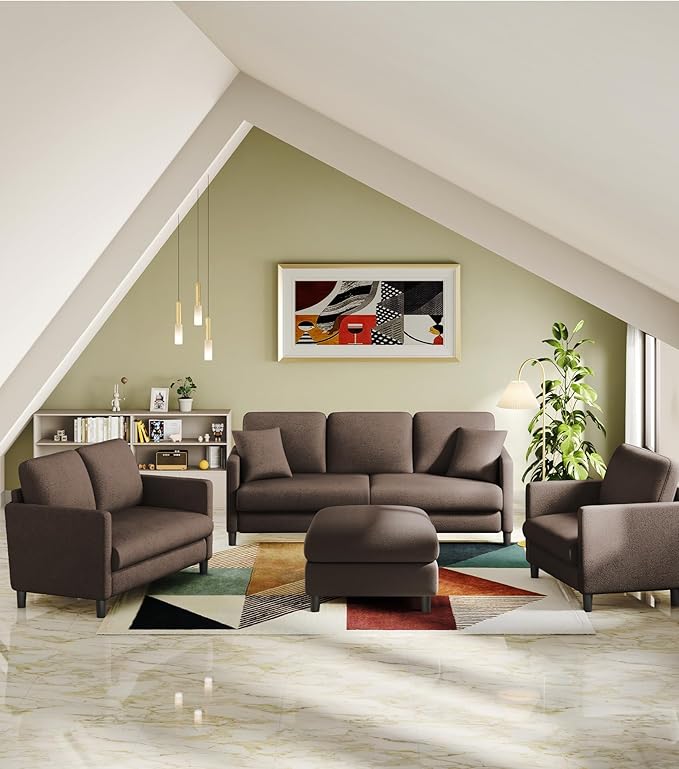 Welzona Loveseat, 51" Small Couch, Comfy Teddy Love Seat for Living Room, Tool-Free Setup Loveseat Sofa for Small Spaces, All-Wood Small Sofa Couch for Bedroom, No Pillow Included, Brown
