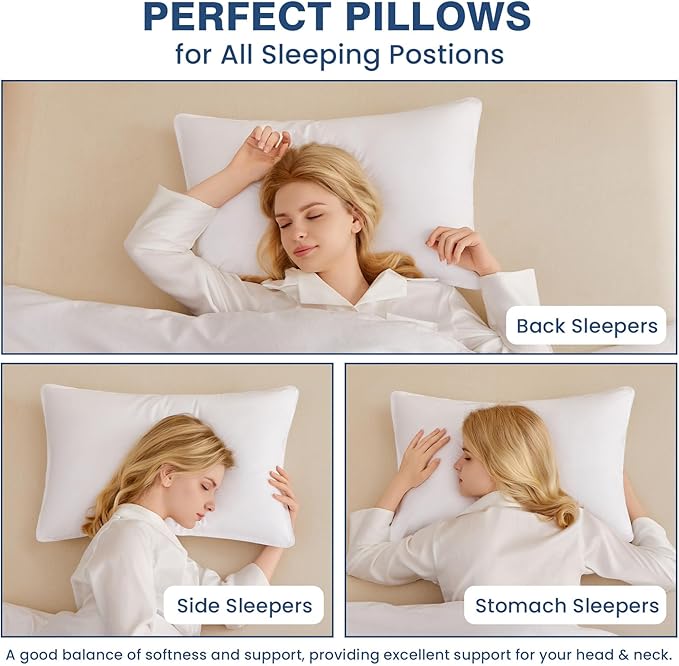 Goose Feather Pillows Queen Size Set of 2 - Hotel Collection Bed Pillows for Sleeping 2 Pack, 700 TC Organic Cotton Shell, Soft Support for Back, Stomach or Side Sleepers, Queen/Full, 18"x30"