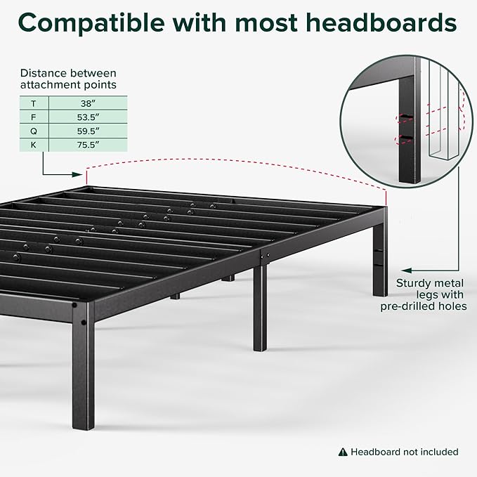ZINUS Yelena 14 Inch Twin Metal Platform Bed Frame, Steel Slat Support, No Box Spring Needed, Eco Friendly WonderBox(TM) Packaging, Easy Assembly, Black