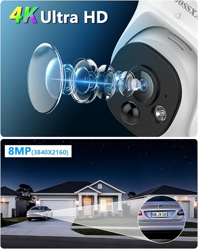 OOSSXX 4K 130° Ultra Wide-Angle 2-Way Audio 8MP Wired Dome PoE IP Cameras for Home Security Outdoor Camera System DVR Kits, Smart PIR Detection,DVR Kits (4 Bullet+4 Dome(3TB HDD))