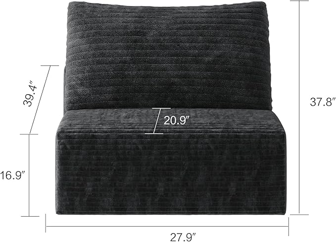 135" Corduroy Couch Sectional with Chaise, L Shape Boneless Cloud Couches for Living Room Bedroom, Fluffy Deep Seat Compression Sofa, Modular Corner Couch No Assembly, Right Facing Chaise, Black