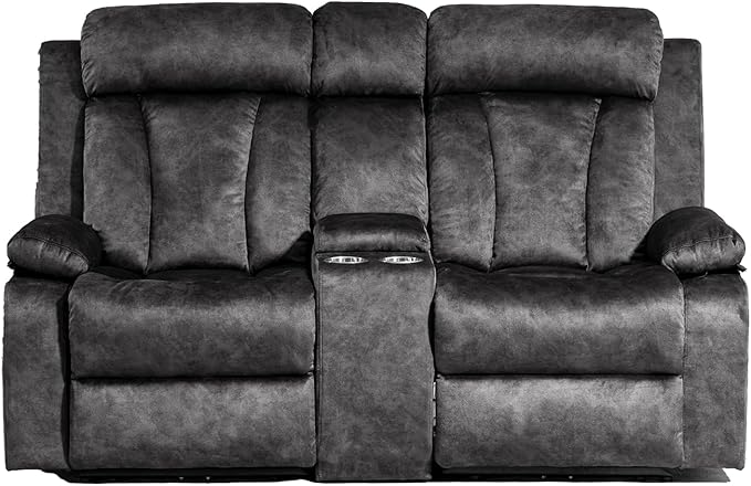 Power Reclining Loveseat with Console, Loveseat Recliner Sofa with Massage & Heat, Perfect Electric Couch for Living Room (Gray)