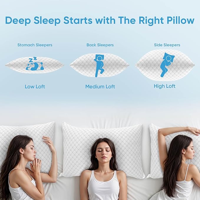 OAISZ Shredded Memory Foam Pillow, Standard Size Cooling Adjustable Firm Bed Pillow for Sleeping, Washable Removable Cover, Ideal for Side, Back & Stomach Sleepers