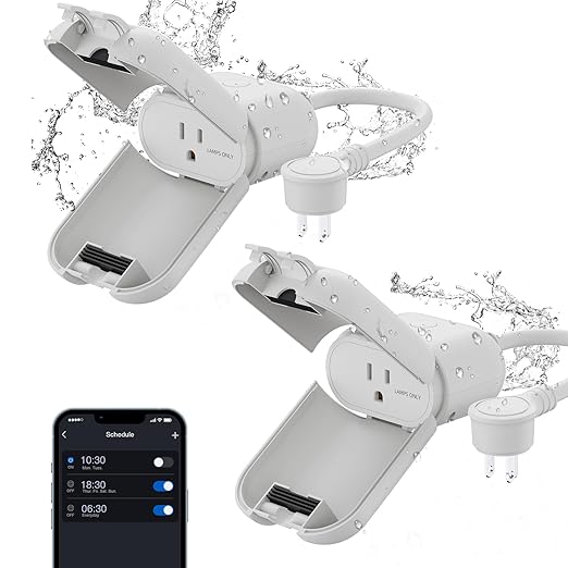 ELEGRP PQR11 Outdoor Smart Dimmer Plug Waterproof IP66, Smart WiFi Plug Compatible with Alexa & Google Assistant, Outdoor Dimmer for String Lights, No Hub Required, UL Certified, 2 Pack, Grey