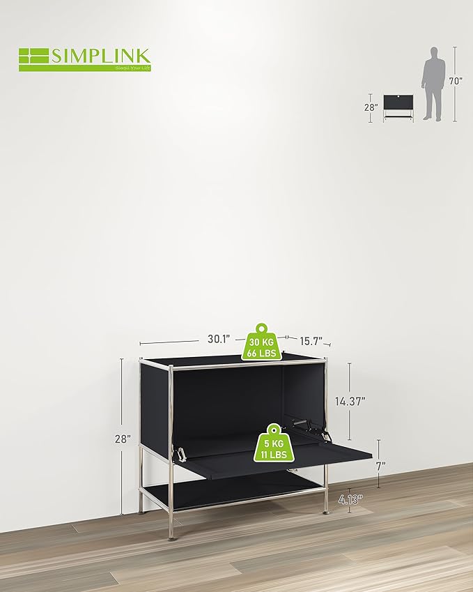 Metal Sidetable with Flap Door, 27.5" Height - DIY Modern Furnishing for Home, Office, Foyer, Bedroom - Night Stand, Book Shelf, Bookshelf, Cube Storage Organizer, Bedside Table (Black)