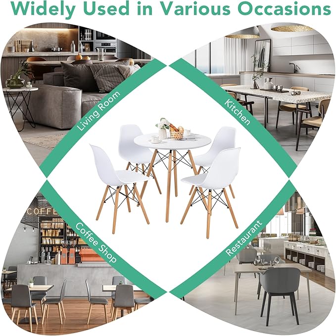 Giantex Round Dining Table Set for 4, 5-Piece Kitchen Table Chairs Set, Modern 31.5" D Dining Table & 4 Dining Chairs with Solid Wood Legs, Dinette Table Set for Small Spaces Dining Room Restaurant