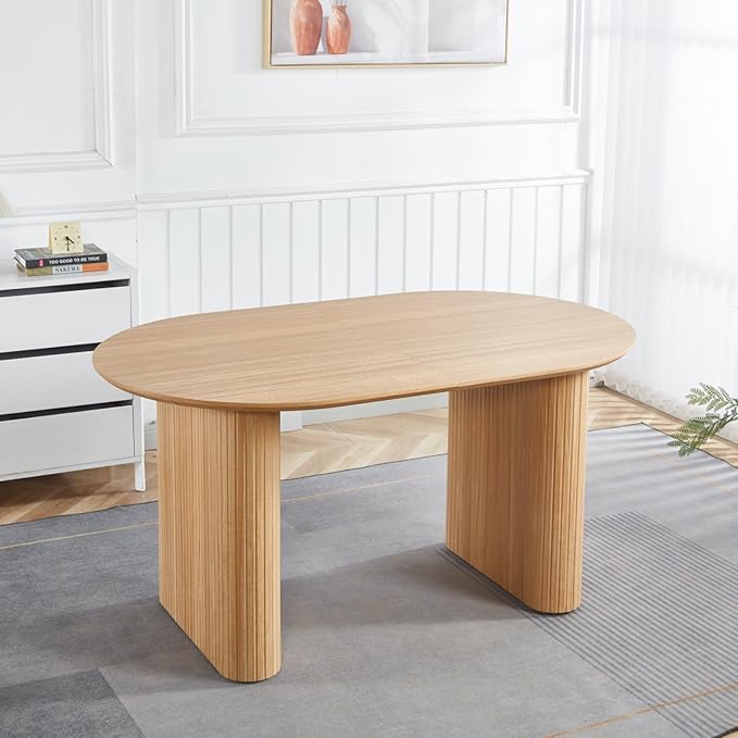 Ball & Cast 59.06"-90.55" Extendable Dining Table for 4-6,Modern Kitchen Oval Dinner Table with Removable Leaves Space Saving,Dining Room Table with Wood Strip Base for Kitchen Living Room,Oak