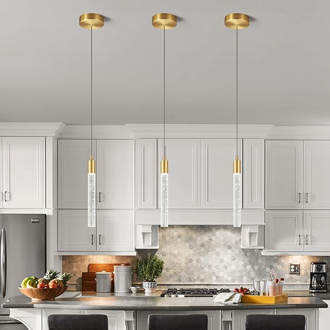 Modern Kitchen Island Pendant Light Dimmable LED Gold Brass Finish Mini Pendant Lighting Bedroom Bedside Table Small Pendant Lights（1-Pack）