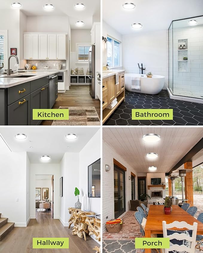 hepside 2PACK LED Flush Mount Ceiling Light, 3CCT Selectable 3000K-4000K-6500K & 100W Equivalent Modern Kitchen Recessed Ceiling Lamp 15W 1500Lm 7.5 Inch for Bathroom Closet Laundry Bedroom