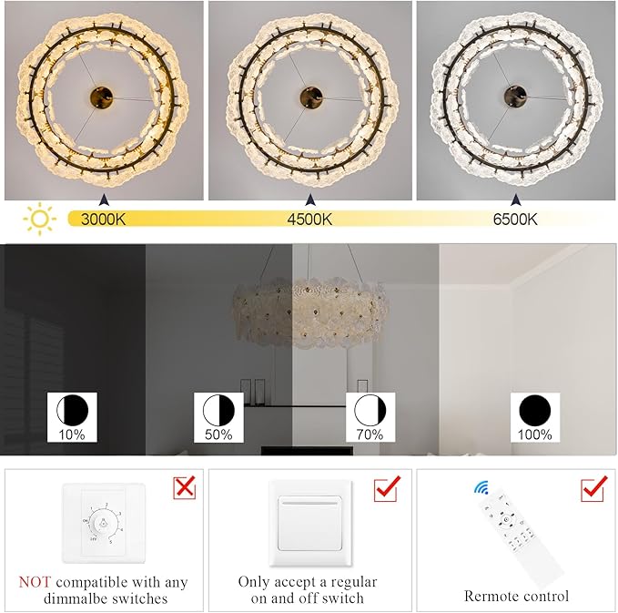 30" Luxury Glass LED Chandelier Modern Gold Dimmable 3000-6500K Large Lotus Leaf Chandeliers Light with Remote Control Contemporary for High Ceiling Living Dining Room Foyer Kitchen Entryway