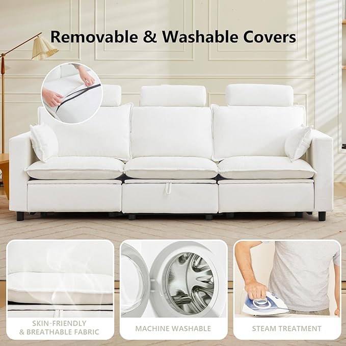 GUEAPY Power Reclining Sofa Cloud Couches for Living Room-Cloud Couch Sectional with Drawer,3 Seater Reclining Couches, Chenille Deep Reclining Sofa with Pillows, USB&Type-C Ports for Livingroom | Deep Seat, Cloud Couch, Drawer