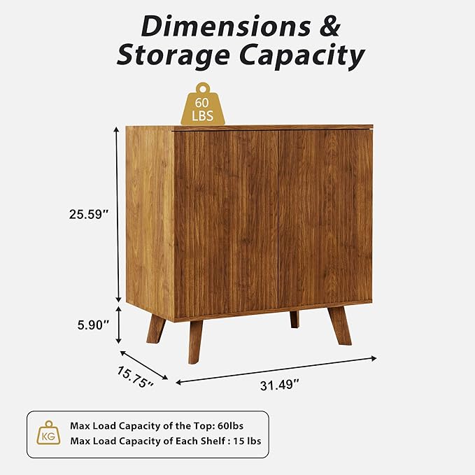 Set of 2 Sideboard Storage Cabinet with Doors and Shelves, Buffet Cabinet with Storage for Kitchen/Dinning room,Credenza Storage Cabinet for Living room/Entryway/Media/TV Console Table-walnut