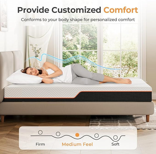 Vesgantti Twin XL Mattress, 6 Inch Gel Memory Foam Mattress Twin XL Size with Comfort Foam for Pressure Relief & Cool Sleep & Body Support, Made in USA, Medium Feel Bed in a Box, White