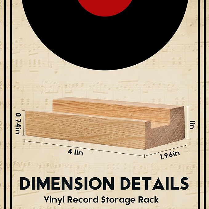 Wood Vinyl Record Shelf Wall Mount, Small Wall Record Holder Display Shelf, Vinyl Record Shelves Record Album Display Holder for LP, CD, Book Art Storage Vintage Home Decor (6, Wood Color)