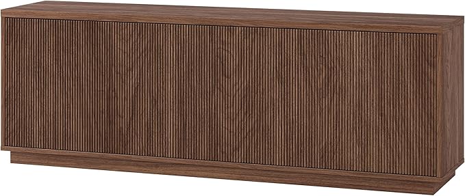 Henn&Hart Fluted TV Stand for TVs up to 75" with 2 Concealed Ribbed Storage Cabinets and Adjustable Shelves for Living Room, Family Room, or Office, Medium Walnut