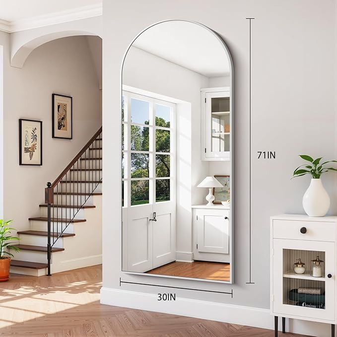 71"x30" Arched Full Length Mirror, Large Floor Mirror with Aluminum Alloy Frame Standing Hanging or Leaning Wall-Mounted Mirror, Vanity Mirror for Living Room and Bedroom,Silver