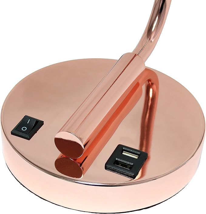 Simple Designs LD1066-RGD-LB Industrial Vintage Bronson Iron Lantern Desk Table Lamp with USB Port and Glass Cylinder Shade for Office, Living Room, Bedroom, Rose Gold, with Feit LED Bulb Included