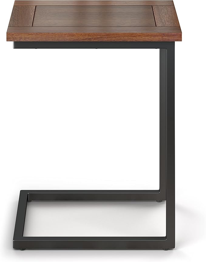 SIMPLIHOME Skyler C-Side Table - 16 inch Wide Solid Mango Wood and Metal Slide-Under Table in Dark Cognac Brown, Industrial Accent Table or End Table for Living Room with Open Frame Design, Assembled