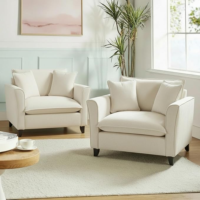 Merax 46.3" Chenille Accent Chair, Oversized Reading Armchair w/2 Pillows, Modern Corner Single Cloud Sofa Arm Chairs, Comfortable Living Room Deep Cushion Seating for Office & Apartment, White