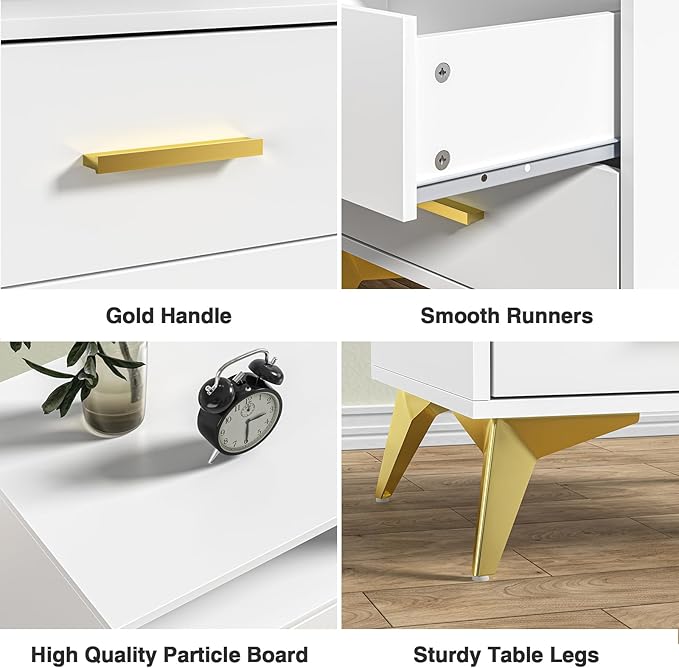 Giluta White Night Stand with 2 Drawers,15.75" D x 19.7" W x 24" H Modern Nightstand for Bedroom, Bedside Table Organizer with Storage