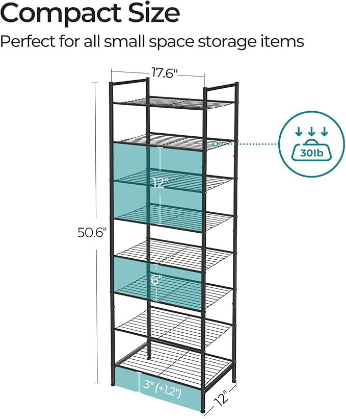 SONGMICS Narrow Shoe Rack - Sturdy 8 Tier Metal Tall Shoe Rack Shelf, Slim Shoe Storage Organizer for Closet Entryway Small Spaces, Bronze, 12"D x 17.6"W x 50.6"H