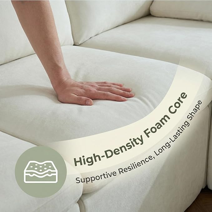 Nigoone 108" Sectional Couches for Living Room, Modular Cloud Sofa with Ottoman, Memory Foam Boneless L Shaped Couch, Adjustable Sofa Backrest, 4 Eater, Warm White | Breathable Material, Deep Seat, High-Resilience Foam