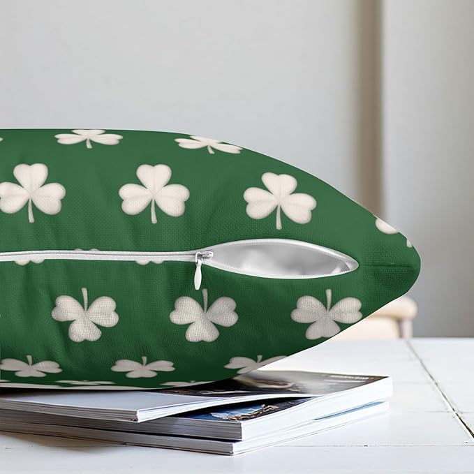 St Patricks Day Outdoor Decorative Pillow Covers 24x24 Set of 2 Green Shamrock Clover Pillows Cases Saint Patricks Day Envelope Pillowcase Covers for Spring Porch Home Sofa Couch