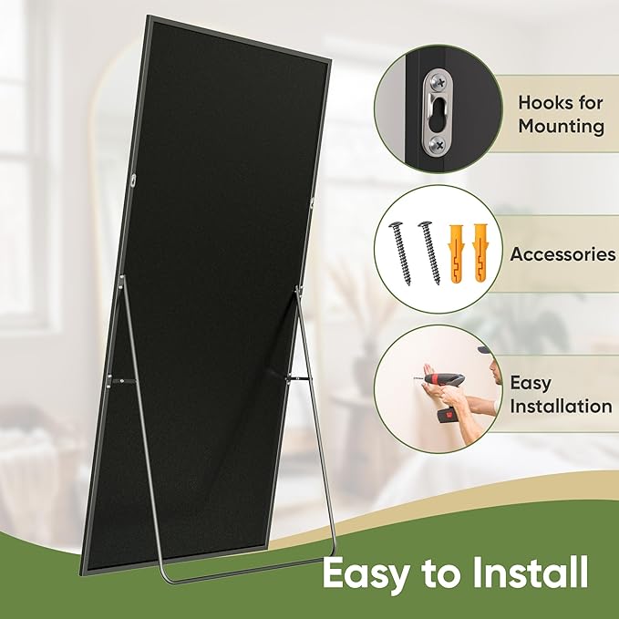 Full Length Mirror, 71"x32" Full Body Mirror, Floor Mirrors with Stand, Body Mirrors Standing Hanging Leaning Against Wall,Aluminum Frame Mirrors for Bedroom Cloakroom,Living Room,Black