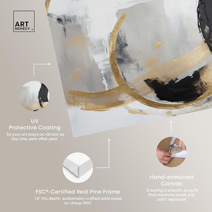 Art Remedy Another Dimension Canvas Modern Black White Abstract Wall Art, Gallery Wrapped, 54" x 36"