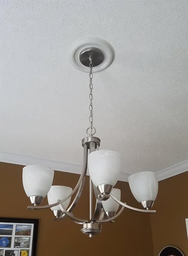 Kira Home Weston 24" Contemporary 5-Light Large Chandelier + Alabaster Glass Shades, Adjustable Chain, Brushed Nickel Finish