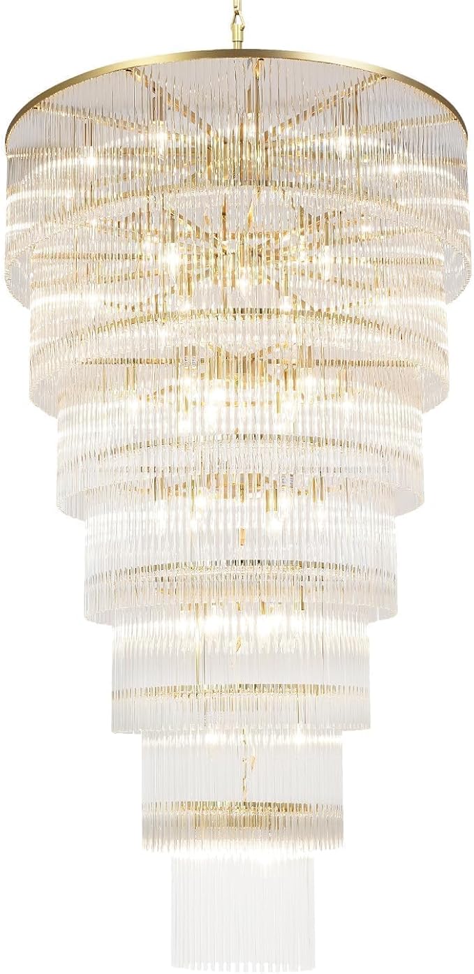48 Light Staircase Crystal Chandeliers H68 W39 Modern Contemporary Elegant 7-Tier K9 Crystal Glass Chandelier Pendant Ceiling Lighting Fixture for Entryway