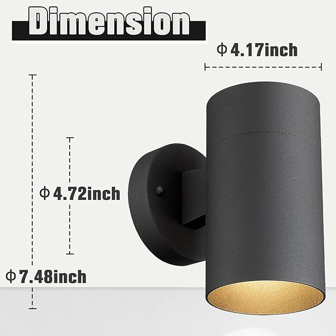Ken & Ricky Outdoor Wall Sconce, Exterior Wall Light Fixtures, Cylinder Outside Lights for House Porch Garage Patio Doorway Entryway -2 Pack