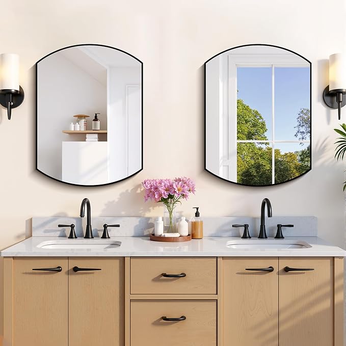 Bathroom Mirror, 18x24 Inch Black Oval Wall Mounted Mirror with Thin Metal Frame, Modern Bathroom Vanity Mirrors for Over Sink, Entryway, Living Room, Bedroom